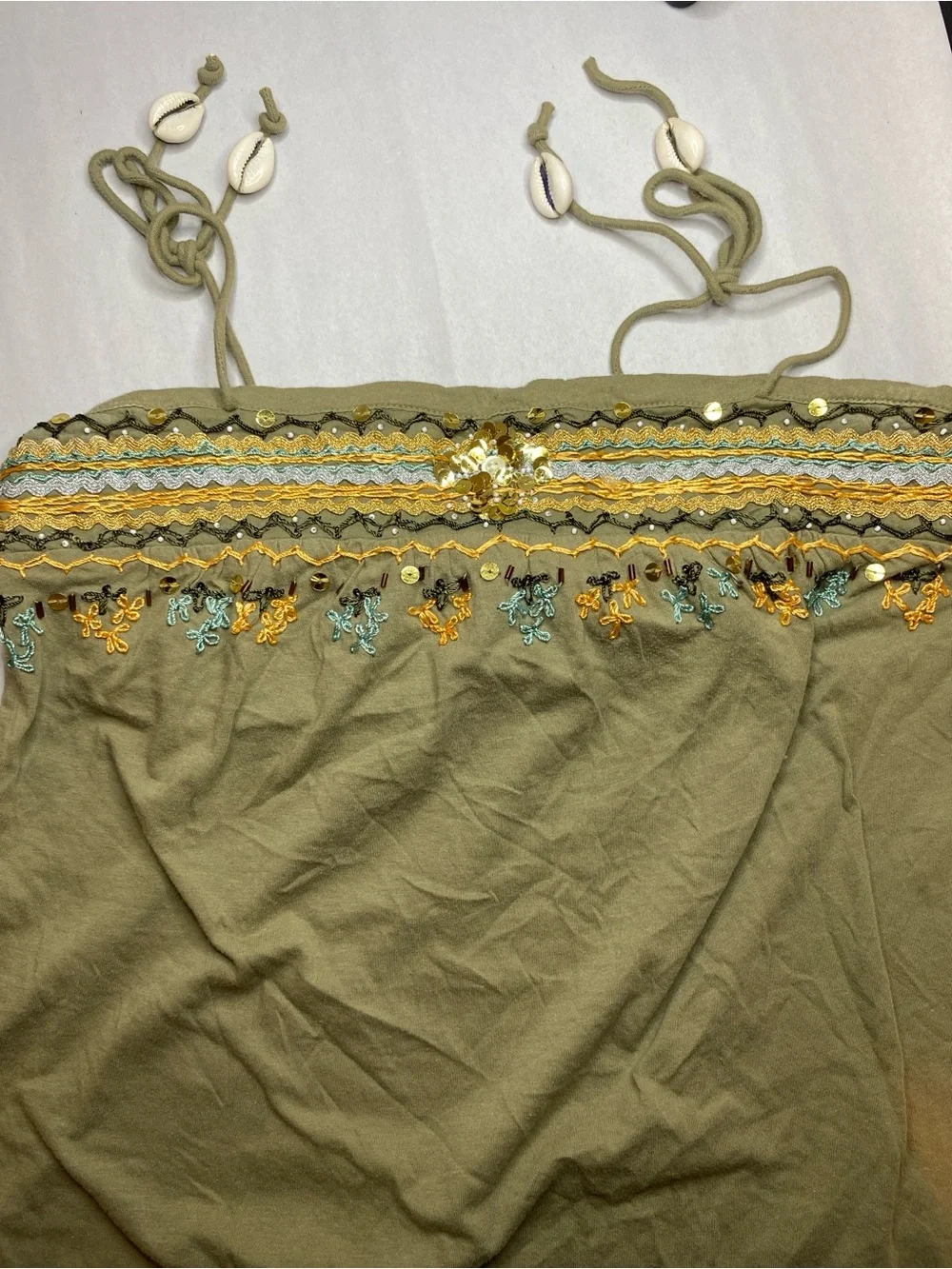 Vintage Y2K The Limited Embroidered Sequin Shell Beaded Sage Cami Top Size XS
